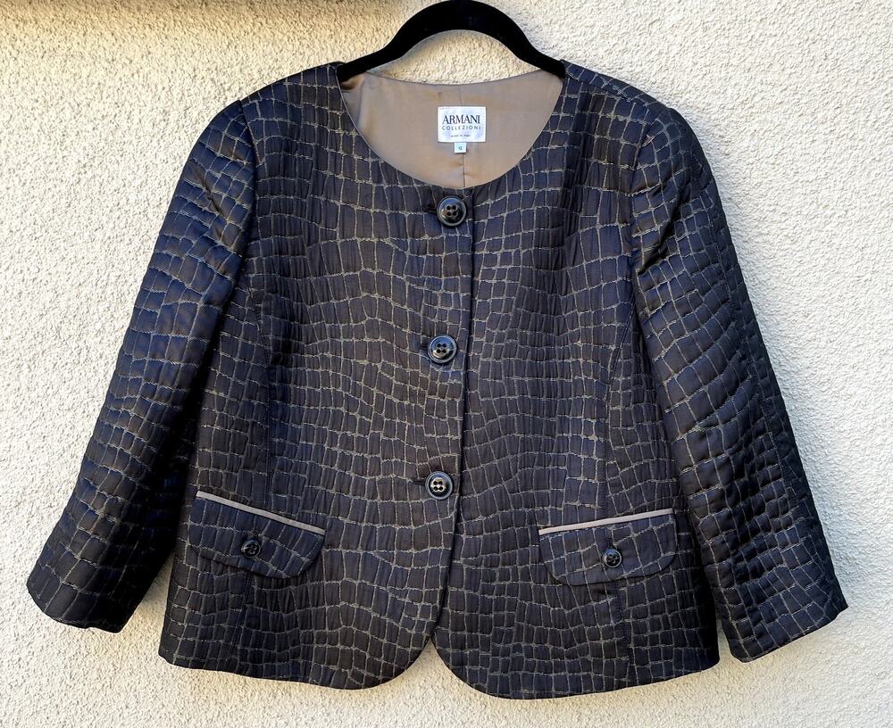 Armani Collezioni Quilted Alligator Print Cropped Jacket 12